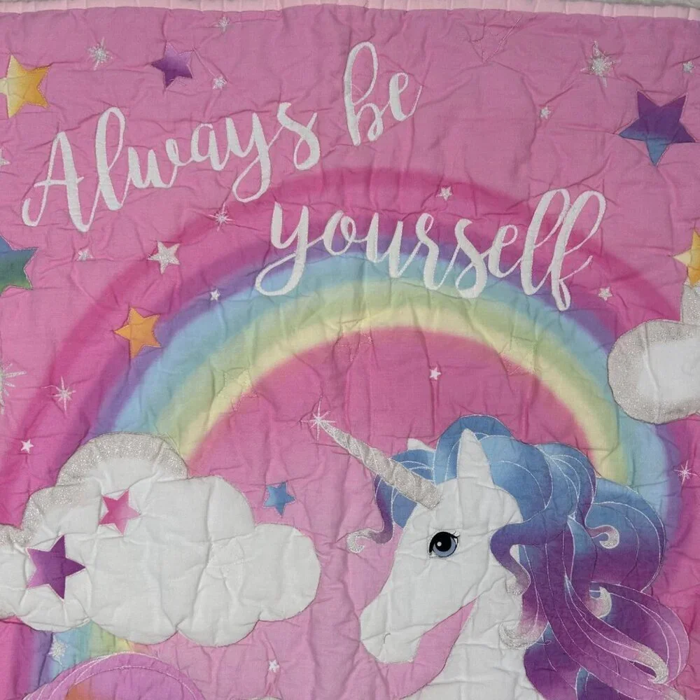 Vintage Children’s Quilt Throw Rainbow Unicorn Be Yourself Cottage